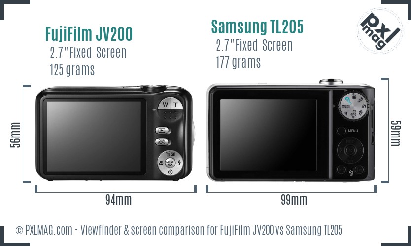 FujiFilm JV200 vs Samsung TL205 Screen and Viewfinder comparison