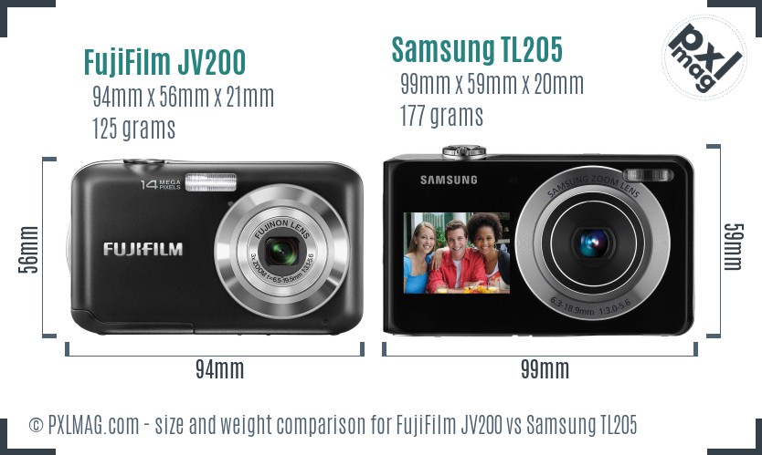FujiFilm JV200 vs Samsung TL205 size comparison