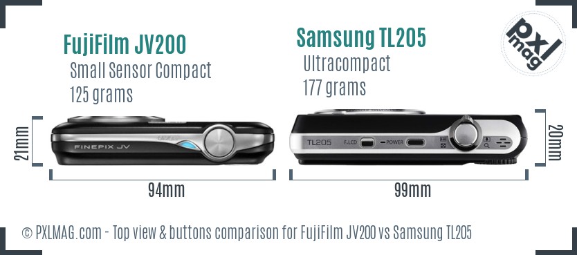 FujiFilm JV200 vs Samsung TL205 top view buttons comparison