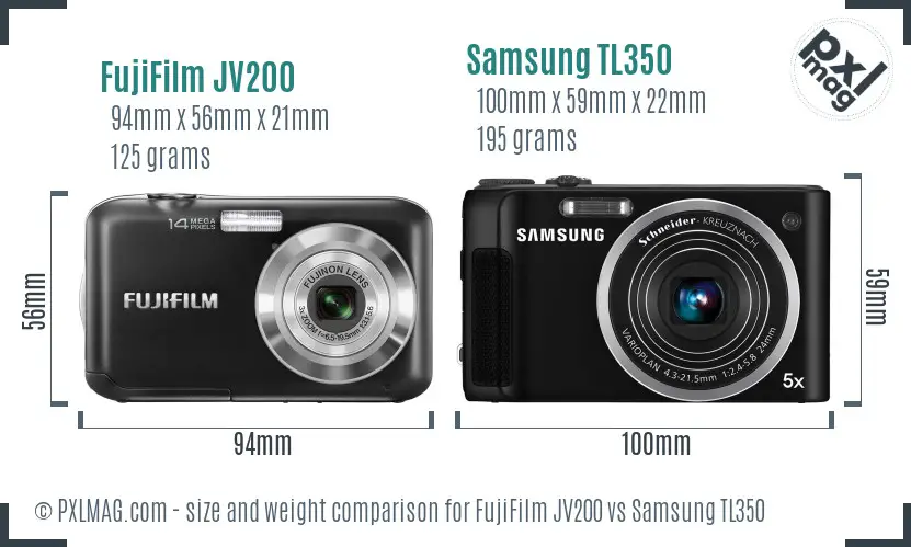 FujiFilm JV200 vs Samsung TL350 size comparison FujiFilm JV200 vs Samsung TL350 size comparison