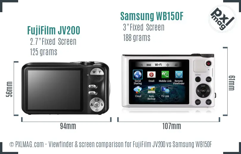 FujiFilm JV200 vs Samsung WB150F Screen and Viewfinder comparison