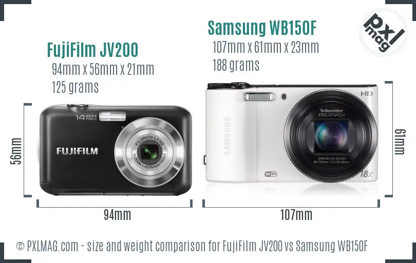 FujiFilm JV200 vs Samsung WB150F size comparison FujiFilm JV200 vs Samsung WB150F size comparison