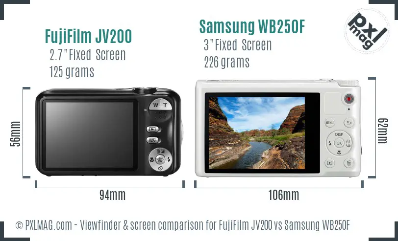 FujiFilm JV200 vs Samsung WB250F Screen and Viewfinder comparison