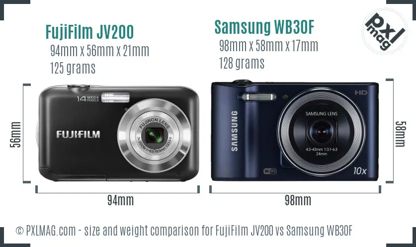 FujiFilm JV200 vs Samsung WB30F size comparison FujiFilm JV200 vs Samsung WB30F size comparison