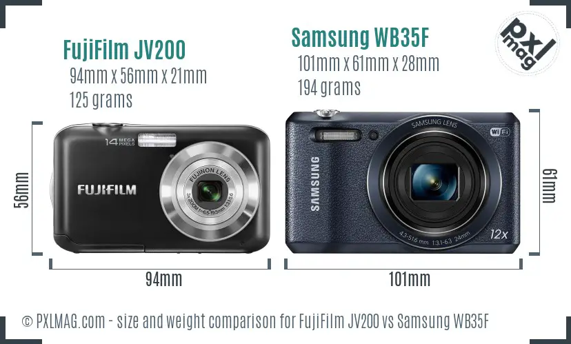 FujiFilm JV200 vs Samsung WB35F size comparison