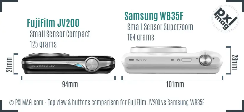 FujiFilm JV200 vs Samsung WB35F top view buttons comparison