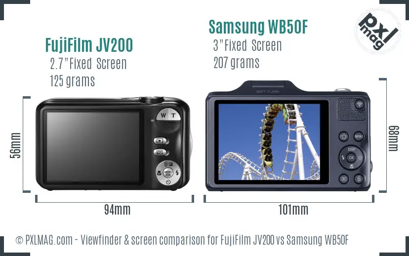 FujiFilm JV200 vs Samsung WB50F Screen and Viewfinder comparison