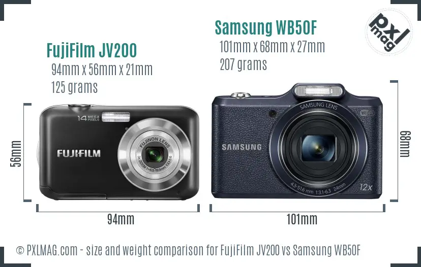 FujiFilm JV200 vs Samsung WB50F size comparison