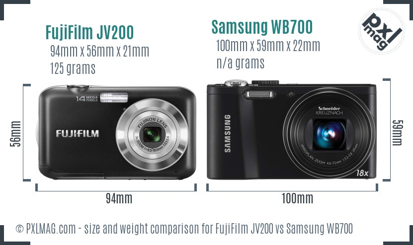FujiFilm JV200 vs Samsung WB700 size comparison FujiFilm JV200 vs Samsung WB700 size comparison
