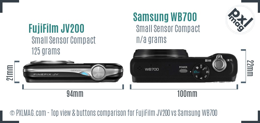 FujiFilm JV200 vs Samsung WB700 top view buttons comparison