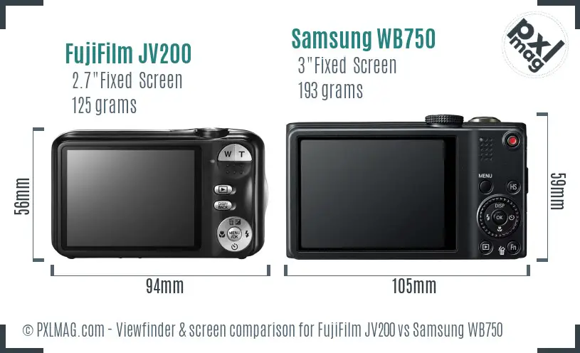 FujiFilm JV200 vs Samsung WB750 Screen and Viewfinder comparison