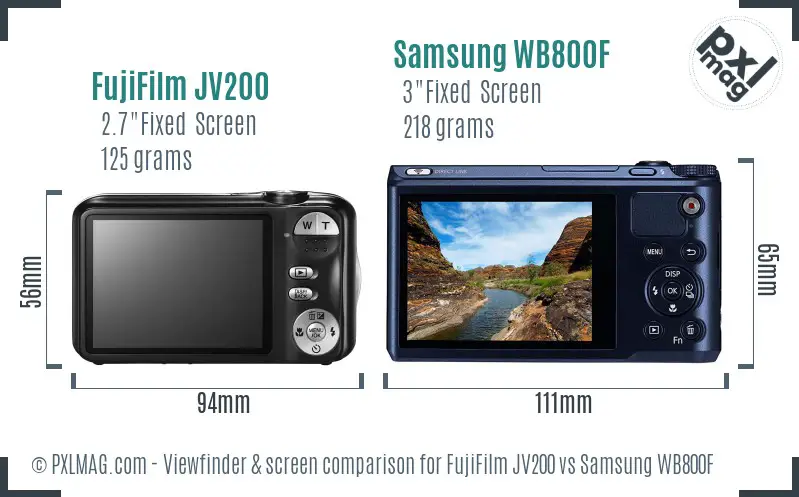 FujiFilm JV200 vs Samsung WB800F Screen and Viewfinder comparison