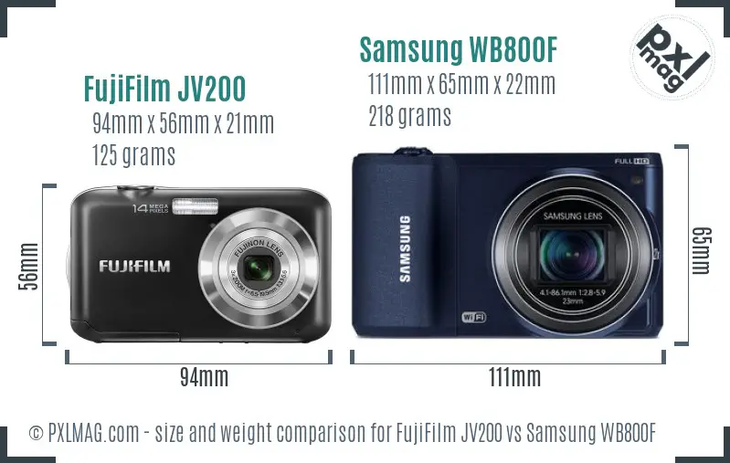 FujiFilm JV200 vs Samsung WB800F size comparison