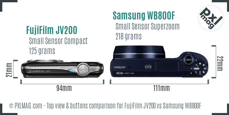 FujiFilm JV200 vs Samsung WB800F top view buttons comparison