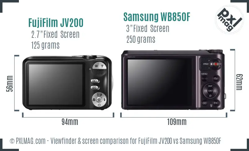FujiFilm JV200 vs Samsung WB850F Screen and Viewfinder comparison