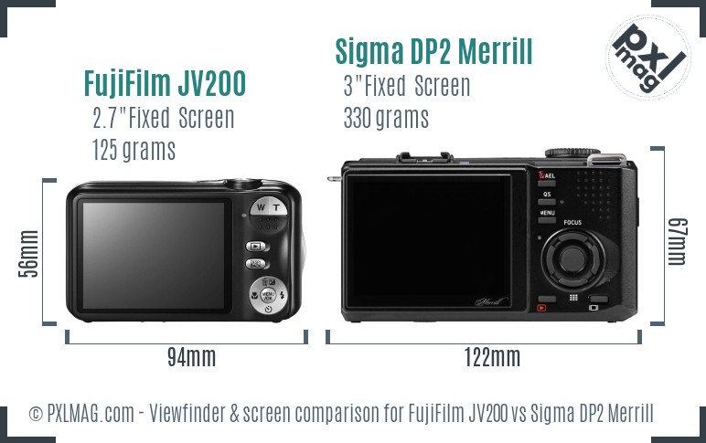 FujiFilm JV200 vs Sigma DP2 Merrill Screen and Viewfinder comparison
