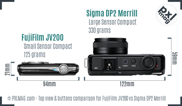 FujiFilm JV200 vs Sigma DP2 Merrill top view buttons comparison