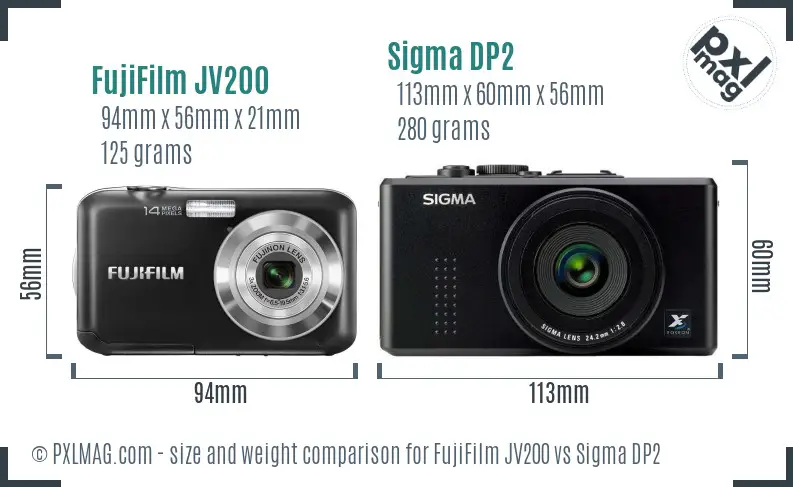 FujiFilm JV200 vs Sigma DP2 size comparison