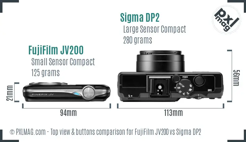 FujiFilm JV200 vs Sigma DP2 top view buttons comparison