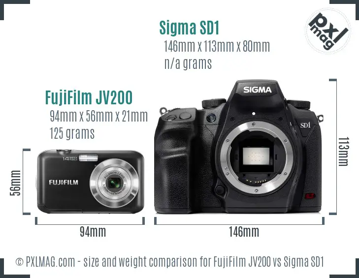 FujiFilm JV200 vs Sigma SD1 size comparison
