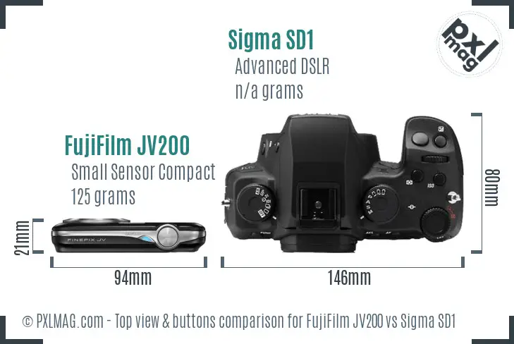 FujiFilm JV200 vs Sigma SD1 top view buttons comparison