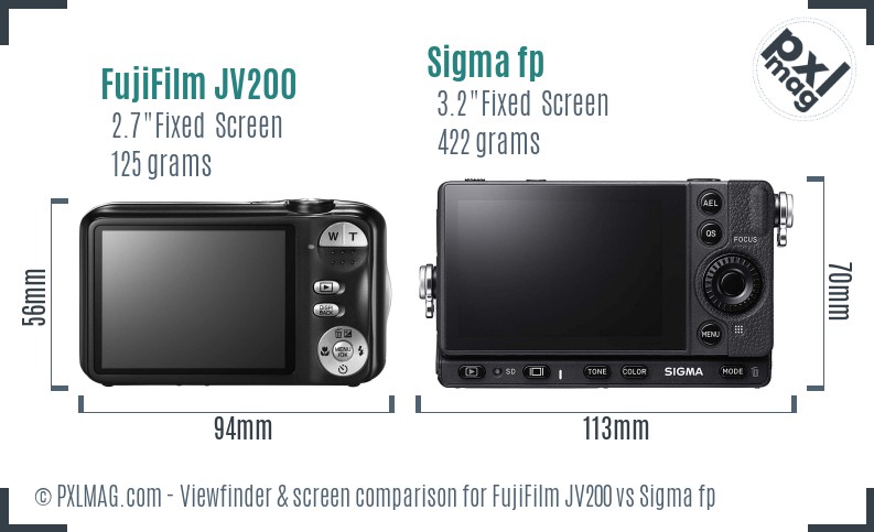 FujiFilm JV200 vs Sigma fp Screen and Viewfinder comparison