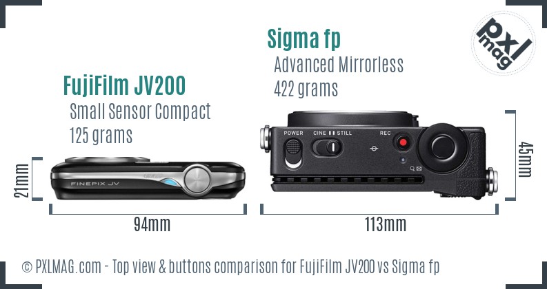 FujiFilm JV200 vs Sigma fp top view buttons comparison