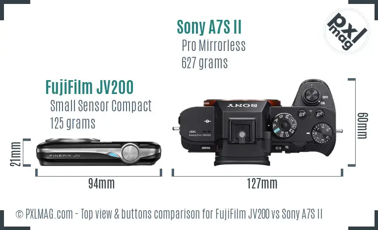 FujiFilm JV200 vs Sony A7S II top view buttons comparison