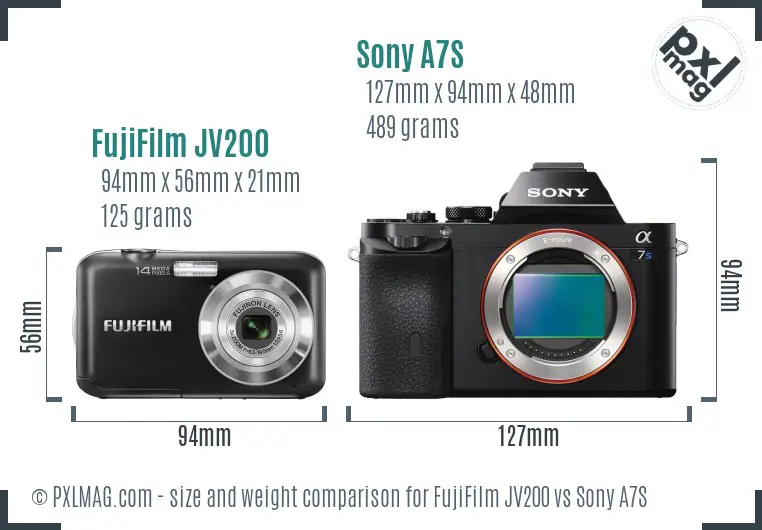 FujiFilm JV200 vs Sony A7S size comparison