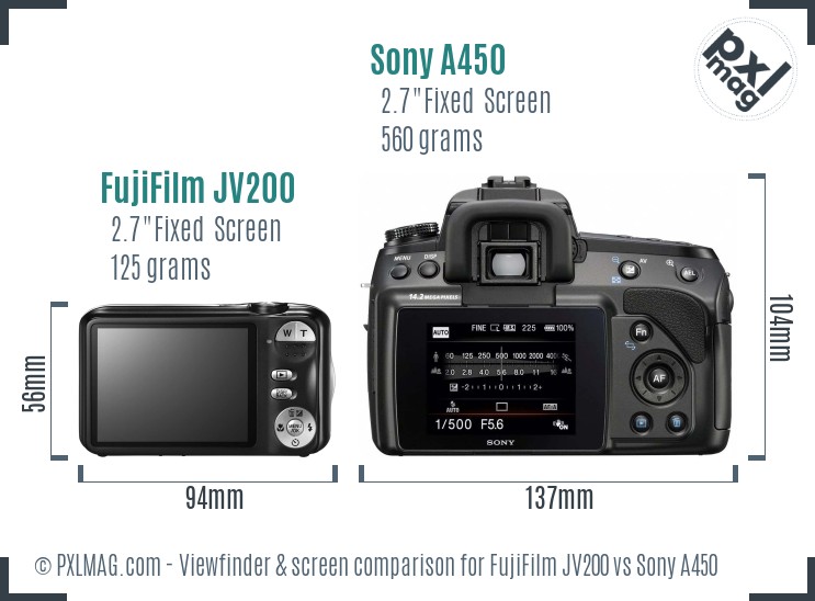 FujiFilm JV200 vs Sony A450 Screen and Viewfinder comparison