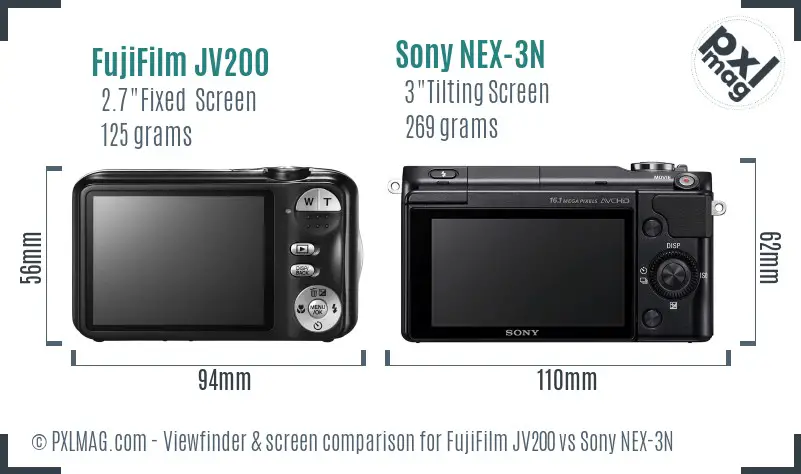 FujiFilm JV200 vs Sony NEX-3N Screen and Viewfinder comparison