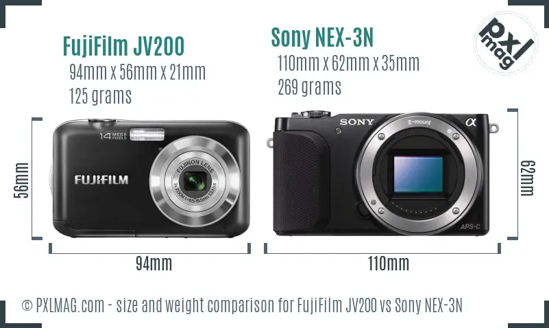 FujiFilm JV200 vs Sony NEX-3N size comparison