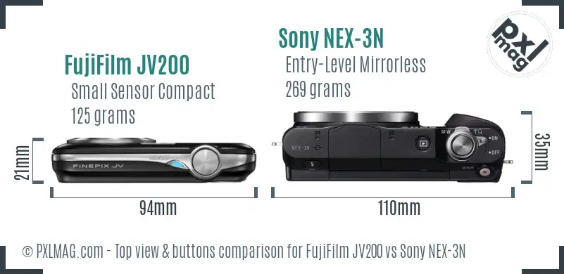 FujiFilm JV200 vs Sony NEX-3N top view buttons comparison