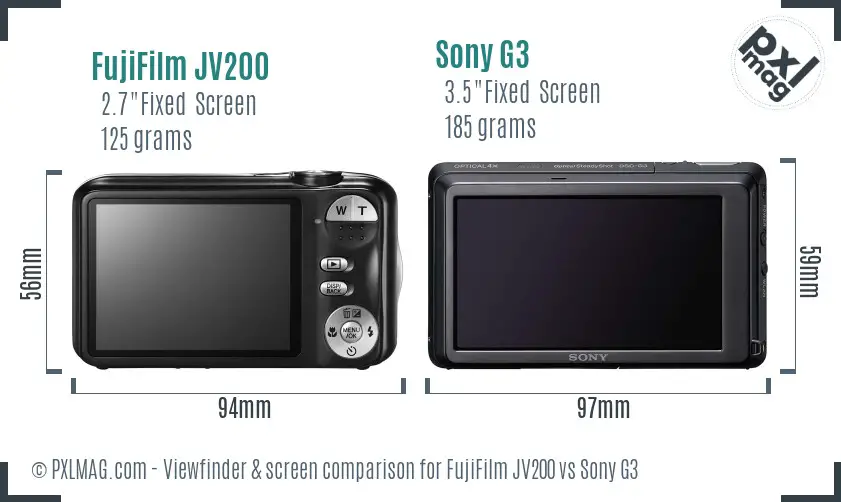 FujiFilm JV200 vs Sony G3 Screen and Viewfinder comparison