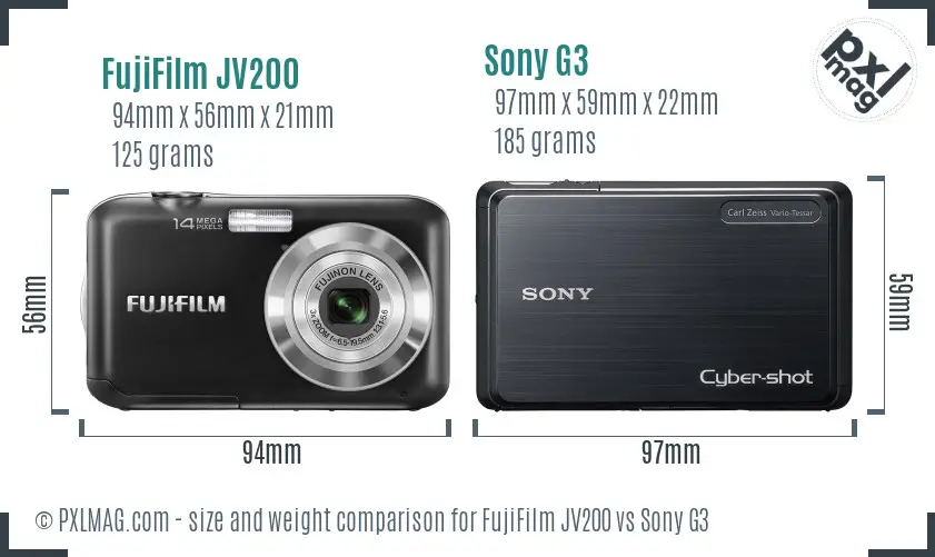 FujiFilm JV200 vs Sony G3 size comparison