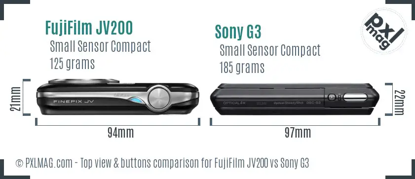 FujiFilm JV200 vs Sony G3 top view buttons comparison