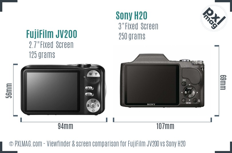 FujiFilm JV200 vs Sony H20 Screen and Viewfinder comparison
