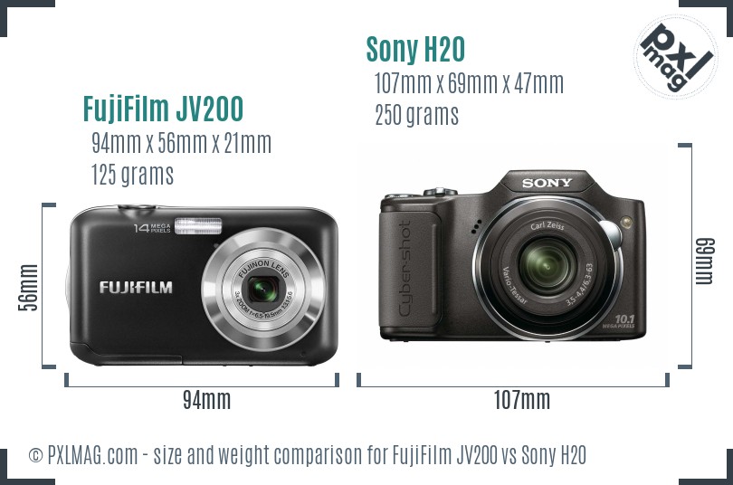 FujiFilm JV200 vs Sony H20 size comparison