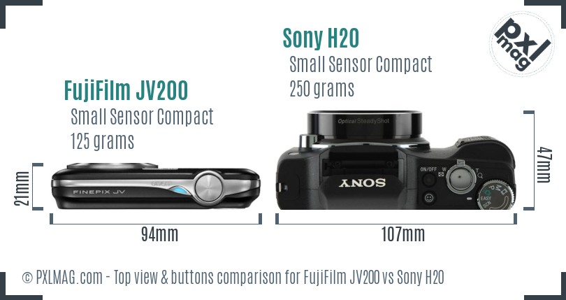 FujiFilm JV200 vs Sony H20 top view buttons comparison