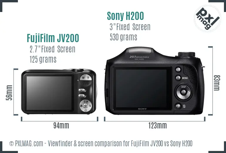 FujiFilm JV200 vs Sony H200 Screen and Viewfinder comparison