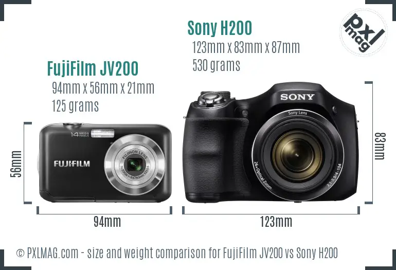 FujiFilm JV200 vs Sony H200 size comparison
