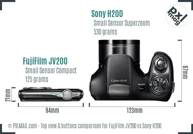 FujiFilm JV200 vs Sony H200 top view buttons comparison