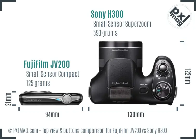 FujiFilm JV200 vs Sony H300 top view buttons comparison