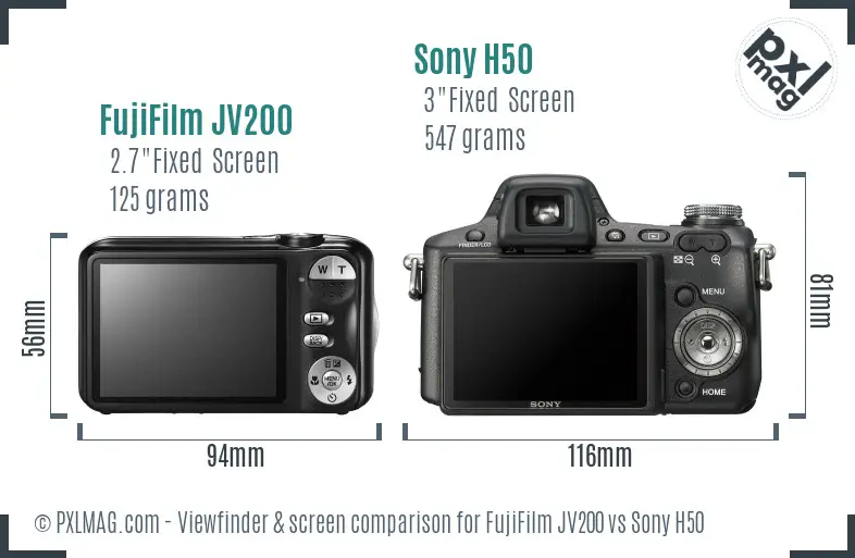 FujiFilm JV200 vs Sony H50 Screen and Viewfinder comparison