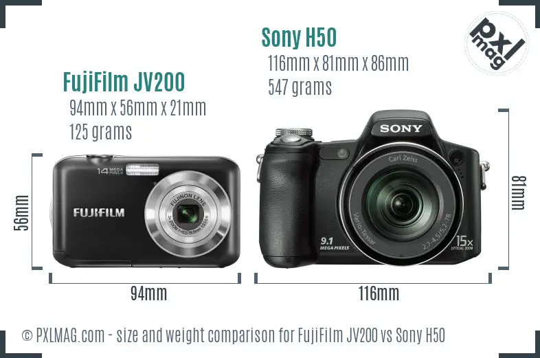 FujiFilm JV200 vs Sony H50 size comparison