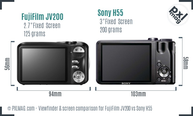 FujiFilm JV200 vs Sony H55 Screen and Viewfinder comparison