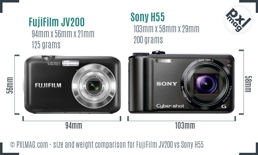 FujiFilm JV200 vs Sony H55 size comparison