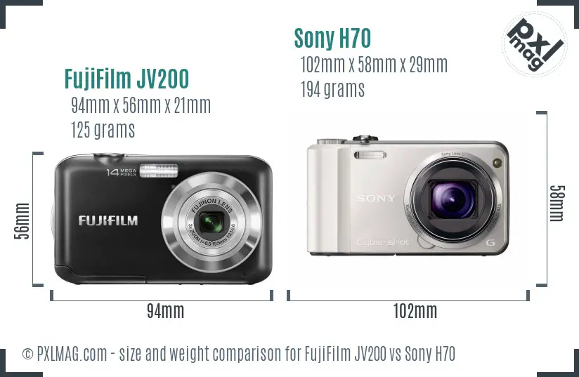 FujiFilm JV200 vs Sony H70 size comparison FujiFilm JV200 vs Sony H70 size comparison