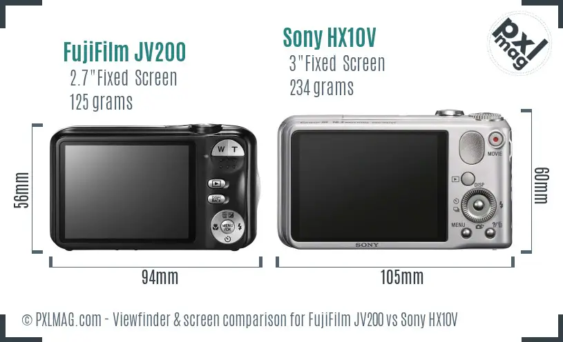 FujiFilm JV200 vs Sony HX10V Screen and Viewfinder comparison