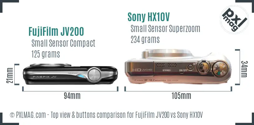 FujiFilm JV200 vs Sony HX10V top view buttons comparison